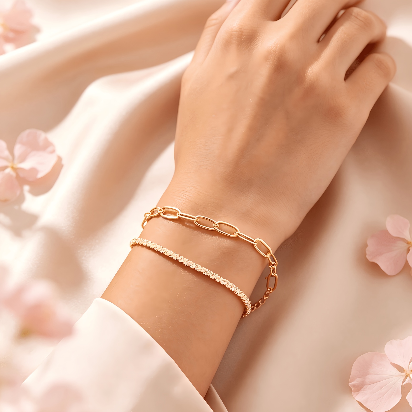 2pc Golden Copper Shimmering Chain Bracelet Set